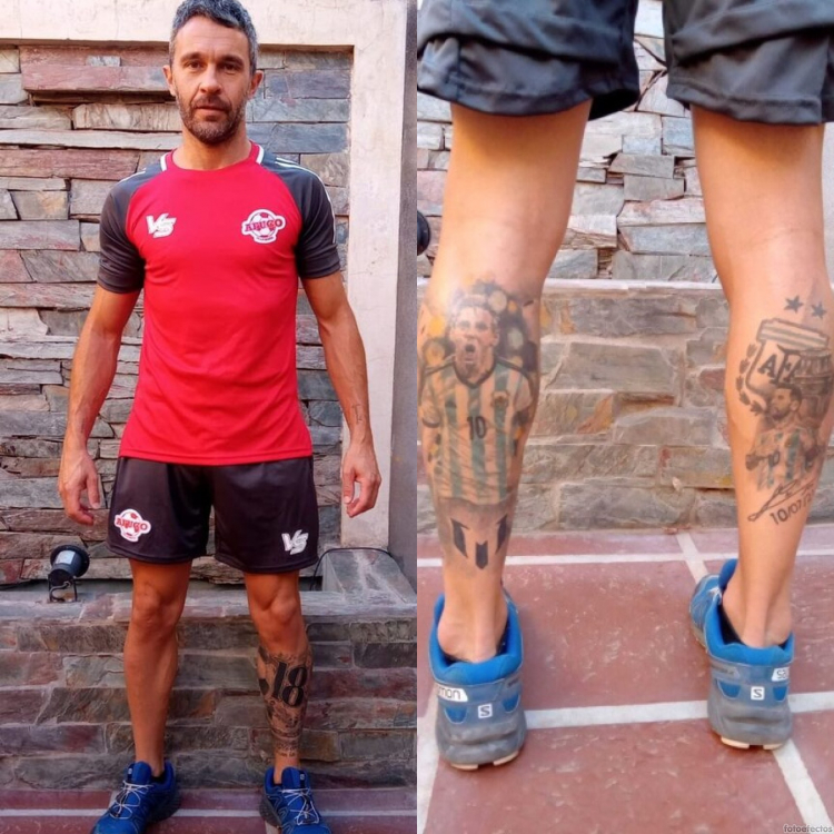 Cristian Oviedo, el delantero de Afuco de Villa Mar&iacute;a, que lleva a Messi en su piel