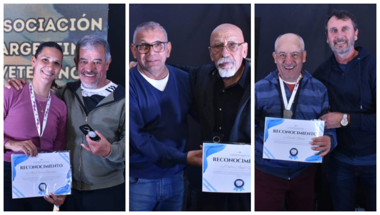 Ana Clara González (campeona nacional de atletismo), Pedro Angel Nievas (uno de los jugadores más longevos del certamen con 76 años) y Ramón Gómez (se destacó su trayectoria), distinguidos por los dirigentes Alejandro Comas, Daniel Vera y Darío Weglin. 