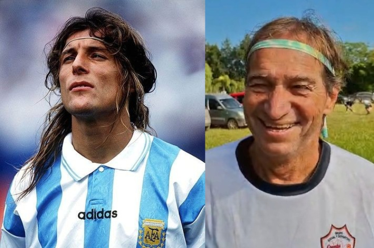 Hugo Stechina y la vincha en homenaje a su ídolo Claudio Caniggia. 